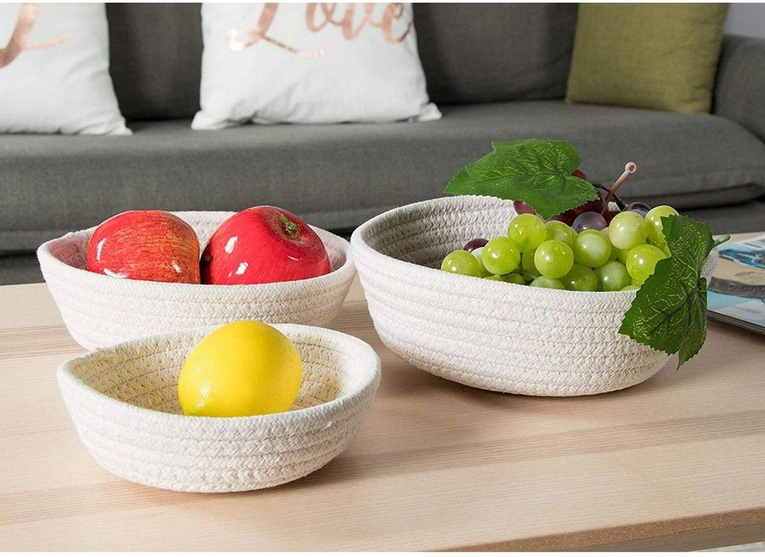 MISC 2 Pack Woven Decorative Storage Baskets Handles 2 Sizes White Navy Plastic