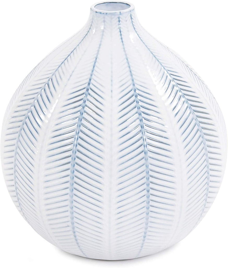 Unknown1 Blue White Chevron Ceramic Globe Vase Large 10h X 9w 9d