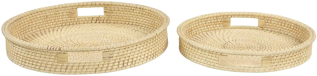 Handwoven Natural Bamboo Large Round Trays Set 2 20 X 3round Brown Rattan - Diamond Home USA