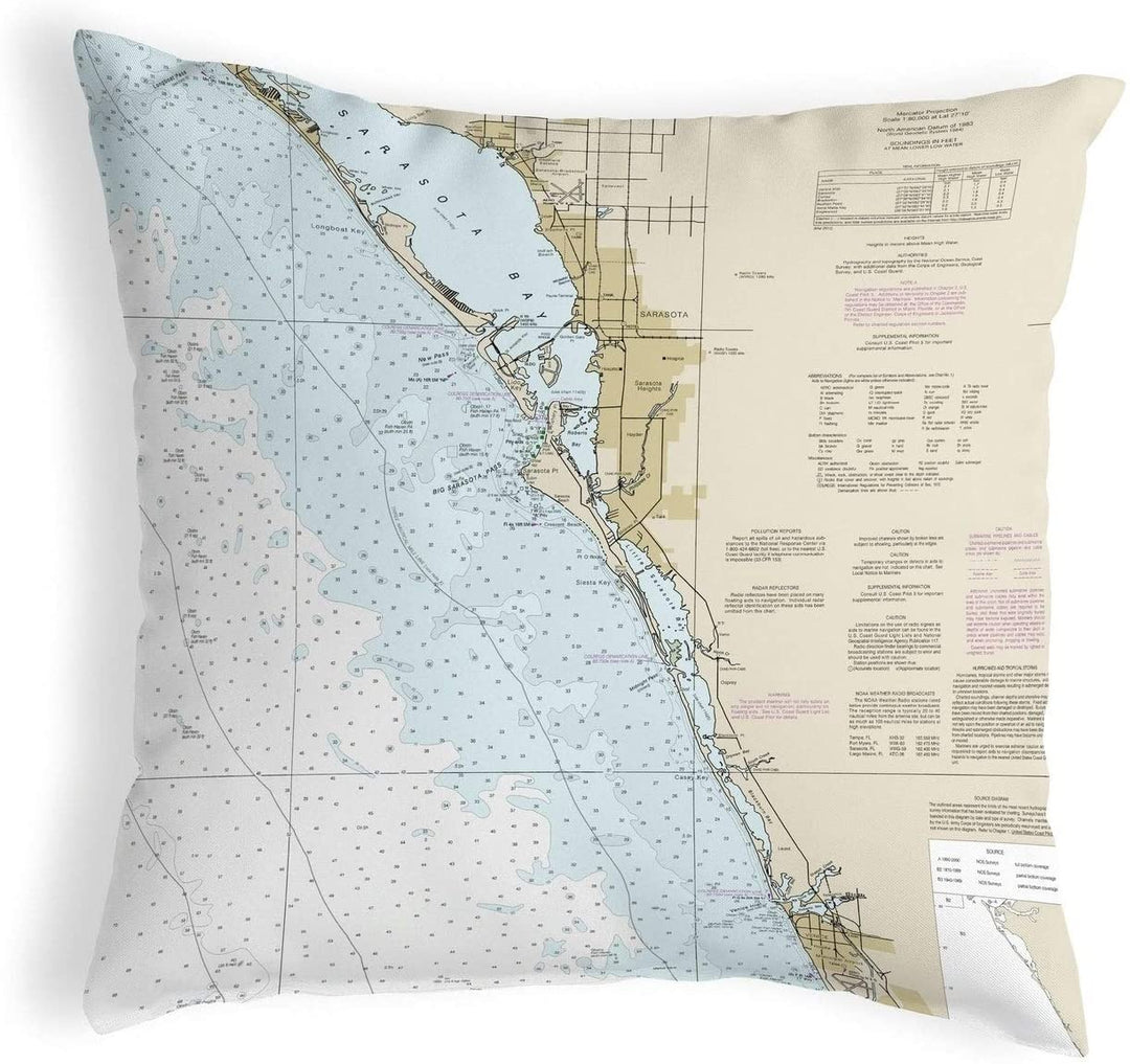 Venice Fl Nautical Map Noncorded Pillow 12x12 Color