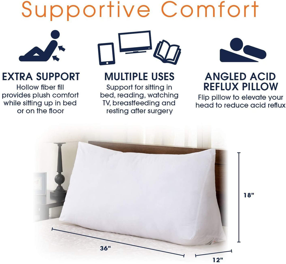 Ultra Supportive Oversized Reading Wedge Pillow White Cotton Single