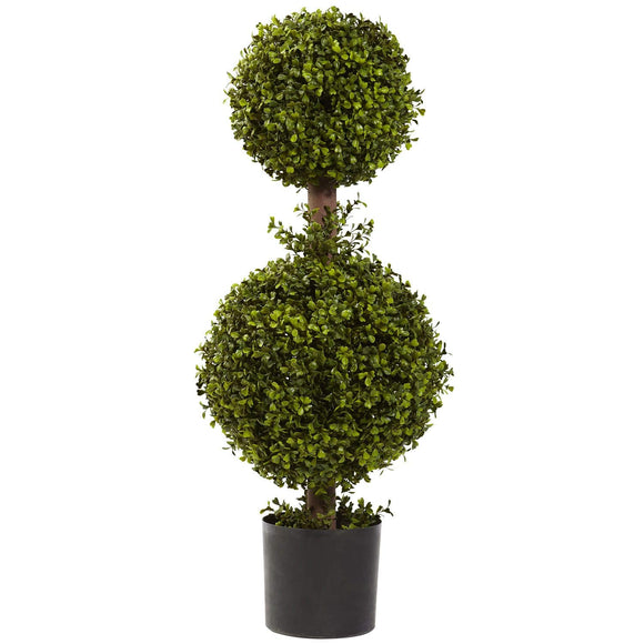 3ft Boxwood Topiary Double Sphere Bush Round 2 Balls Shrub Artificial Plant Decor Green Indoor Realistic Office Bathroom Bedroom Polyester Iron