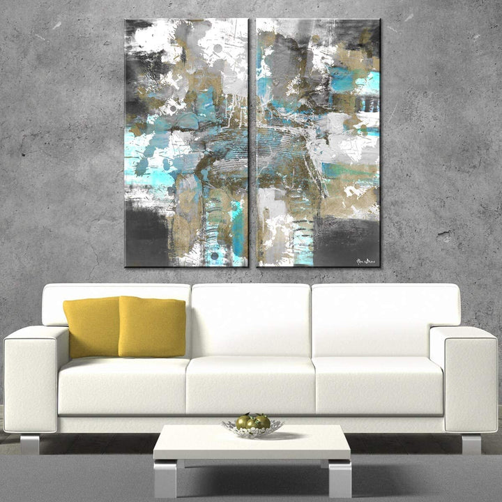 Xxxiv' 2 Piece Wrapped Canvas Wall Art Set Blue Brown Grey Industrial Modern Contemporary Rectangle Wood Handmade Includes Hardware - Diamond Home USA