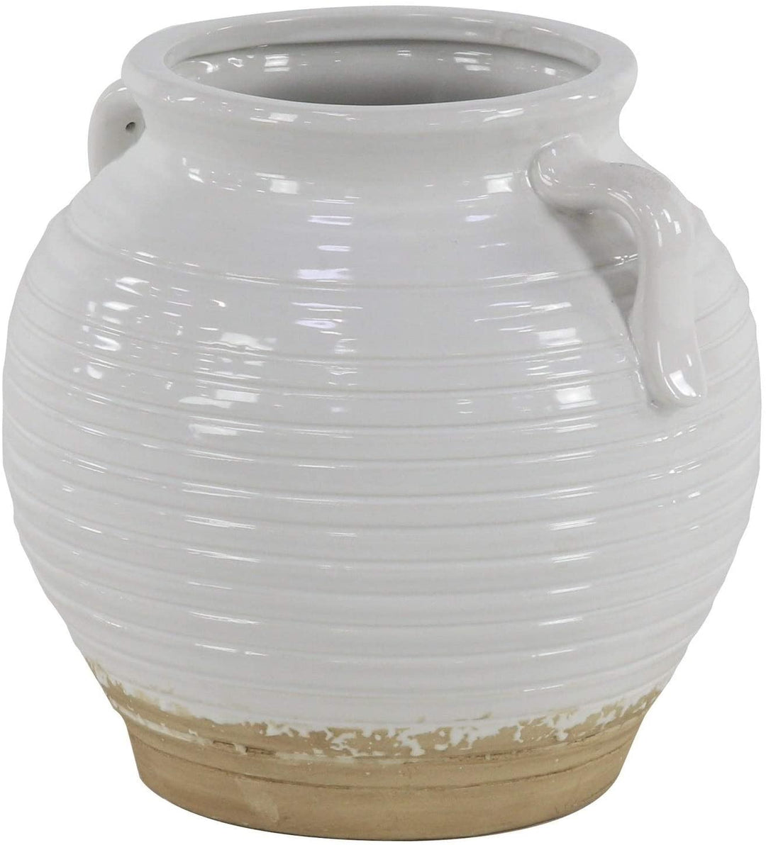 Modern 10 X 8 Inch Lacquered White Stoneware Pot Planter Contemporary Round Ceramic - Diamond Home USA