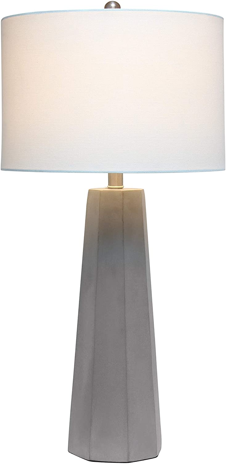 Home Concrete Pillar Table Lamp White Fabric Shade Grey Modern Contemporary