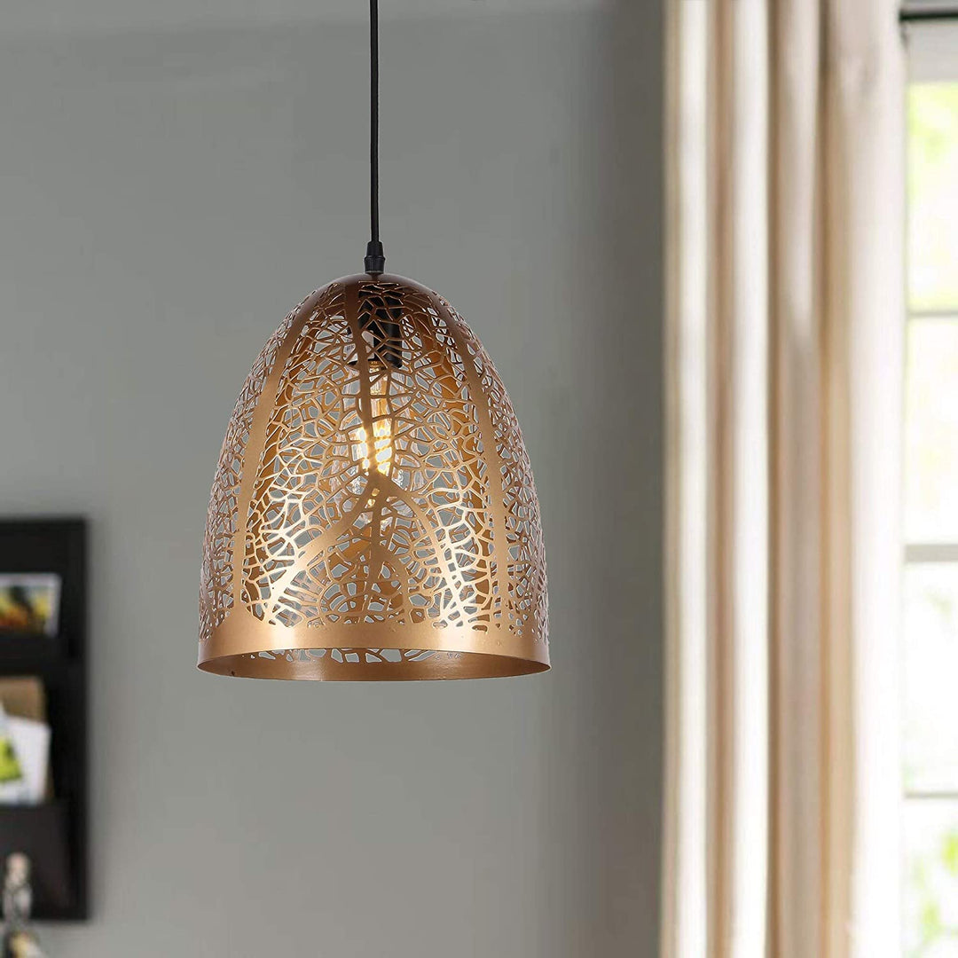 Polished Brass 1 Light Metal Dome Shade Light Brown Modern