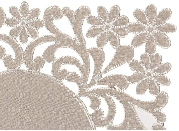 Floral Cutwork Trimed Edge Placemats 14 by 20 Inch Set 4 Taupe Tan Rectangle Polyester - Diamond Home USA