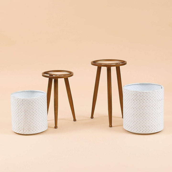 2pc Metal White Planters Legs Gold Modern Contemporary Round