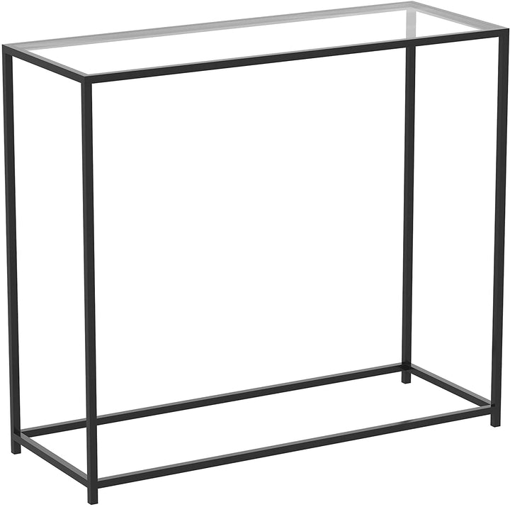 Console Table 31l Glass Black Metal 31" X 12" 28" Clear Modern Contemporary Rectangle Wood Finish - Diamond Home USA