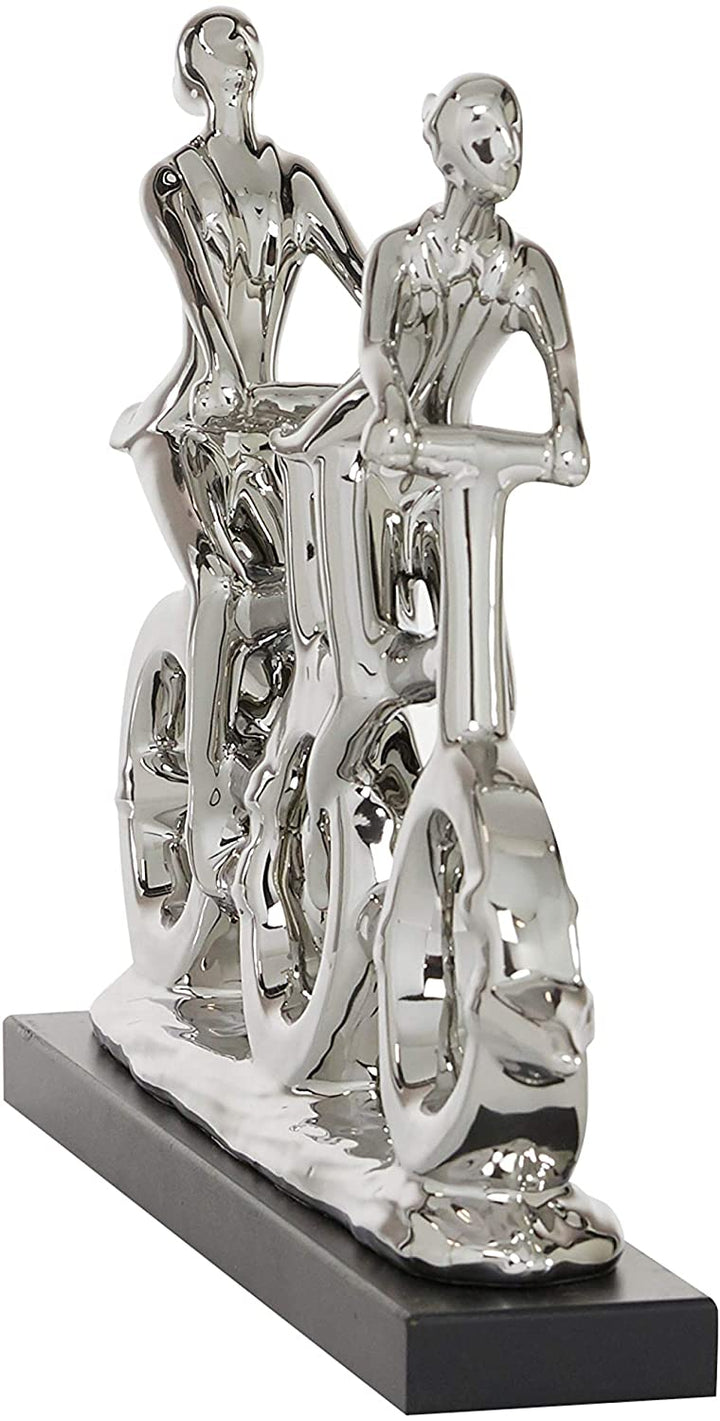 Silver Ceramic Tandem Cyclists Sculpture 18 X 3 13 - Diamond Home USA