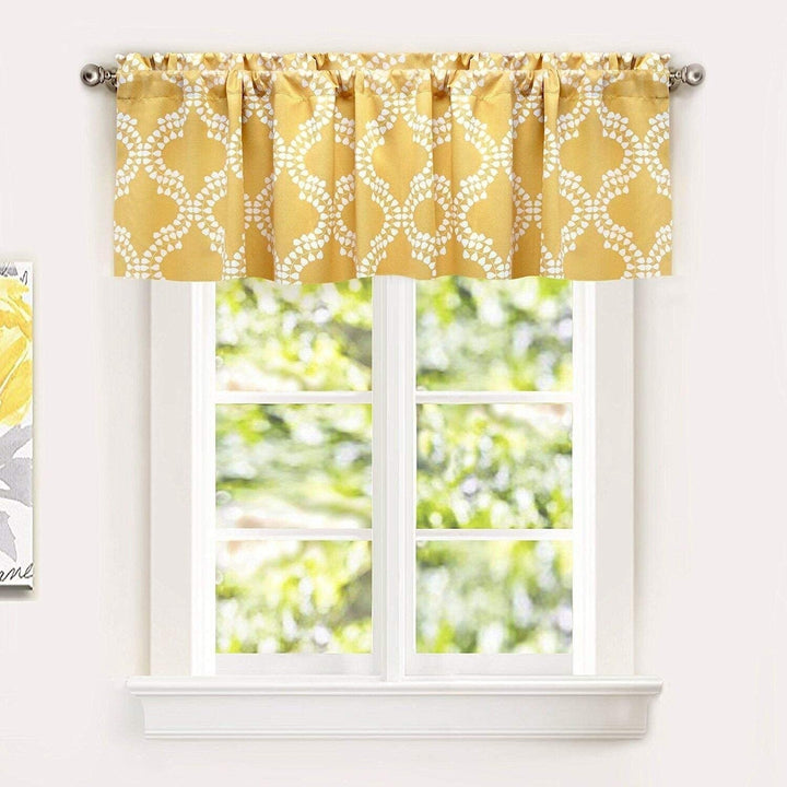 Geo/Leaf Window Curtain Valance Yellow Geometric Moroccan Farmhouse Modern Contemporary 100% Polyester