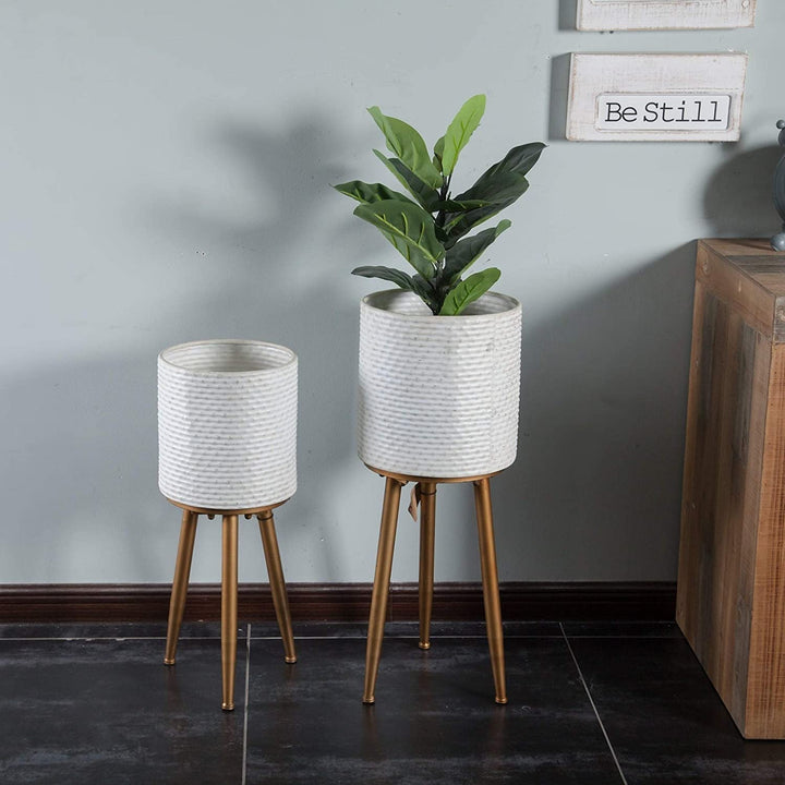 2pc Metal White Planters Legs Gold Modern Contemporary Round