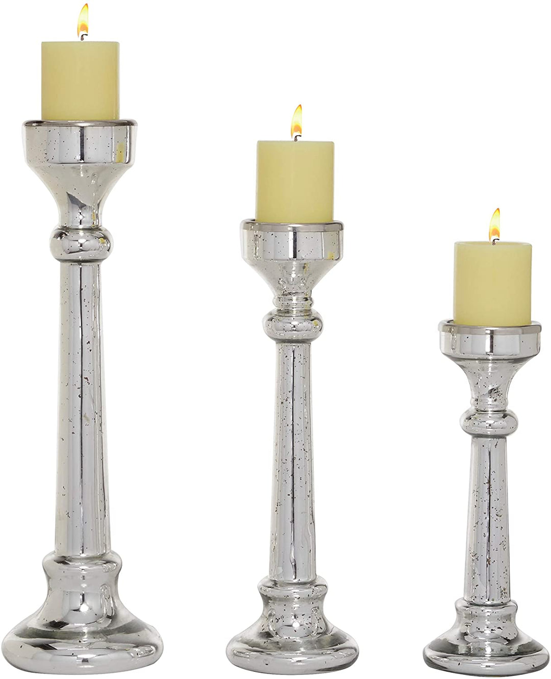 Tall Silver Mercury Glass Candle Holders Set 3 12" 16" 19" 6