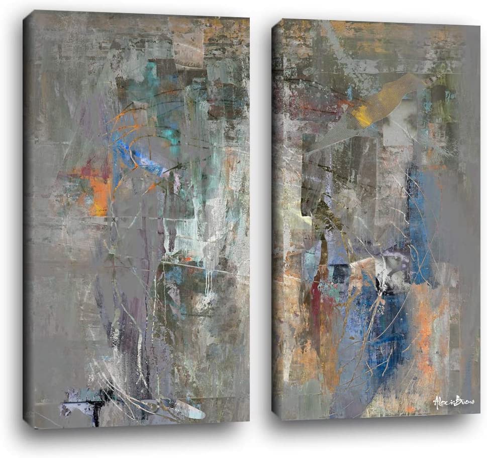 Exchange Lxviii' 2 pc Abstract Canvas Art Set Grey Color Modern Contemporary Specialty Handmade Includes Hardware Made USA