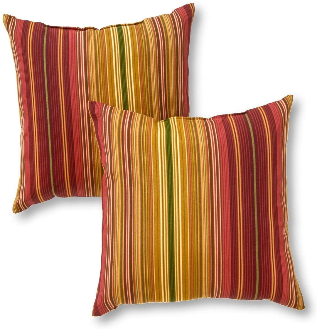 Outdoor 17 inch Accent Pillow (Set 2) Red Yellow Striped Traditional Transitional Polyester Fade Resistant Uv Water