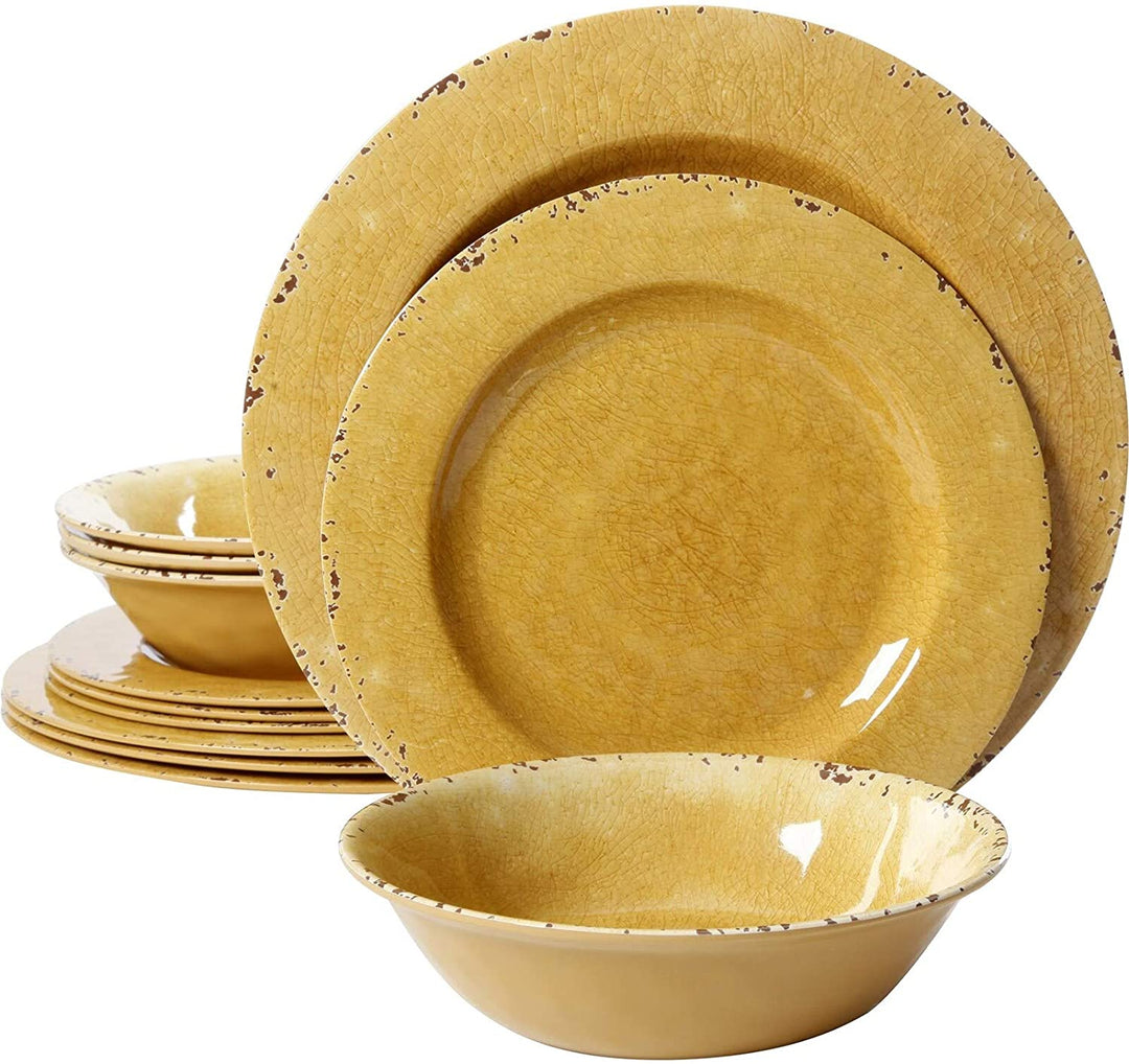 California 12 Pc Dinnerware Set Yellow Decal Solid Casual