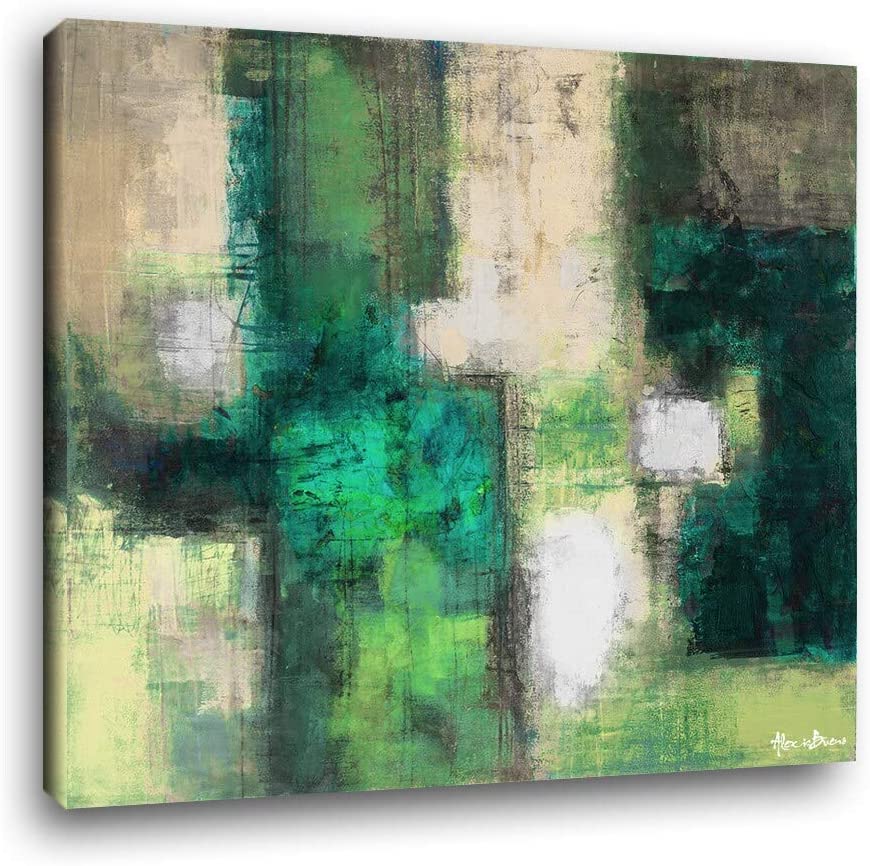 Exchange Liv' Abstract Canvas Art Beige Green Modern Contemporary Square Handmade Includes Hardware Made USA