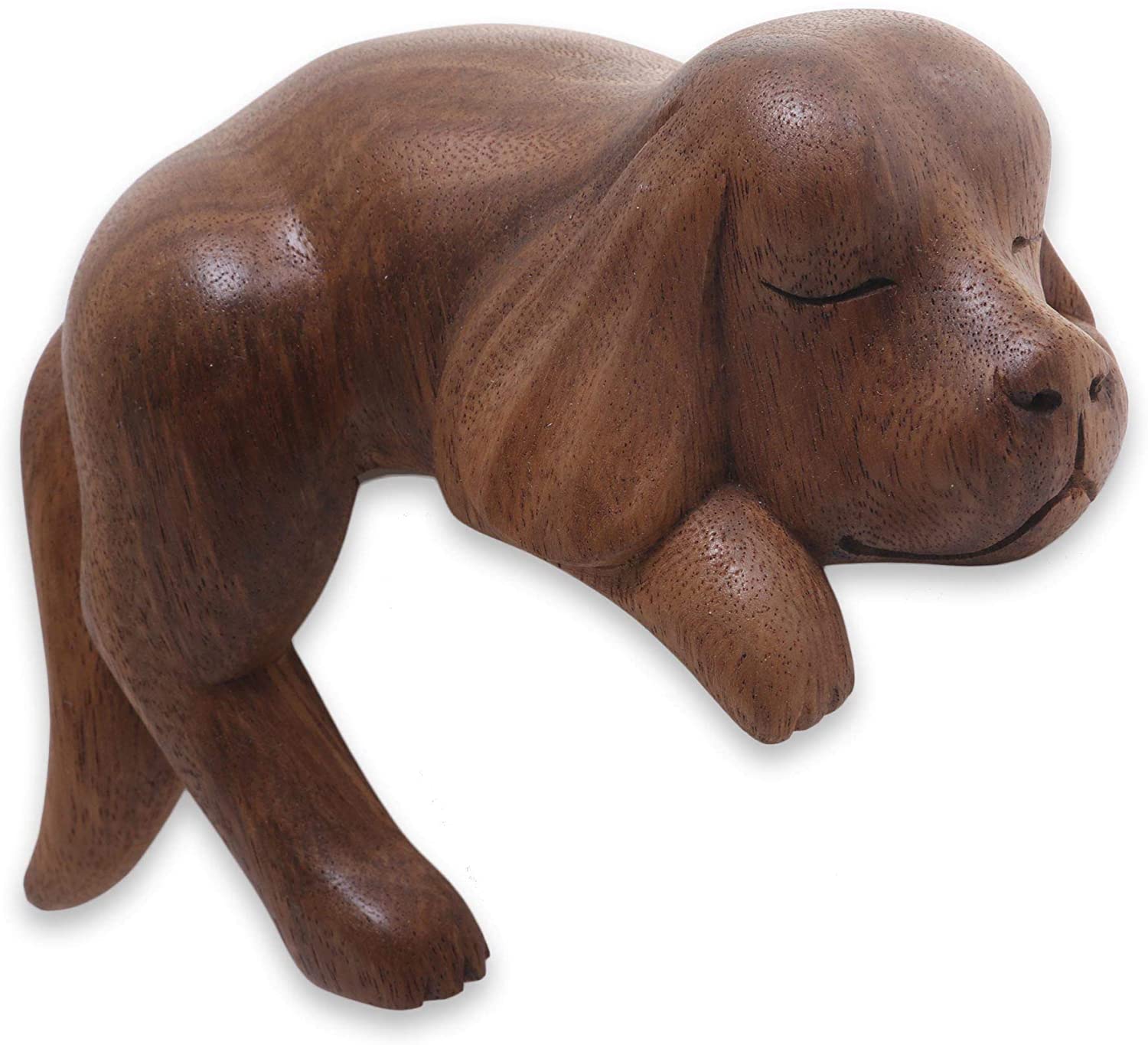 MISC Handmade Wood Sculpture Sleepy Spaniel (Indonesia) Brown