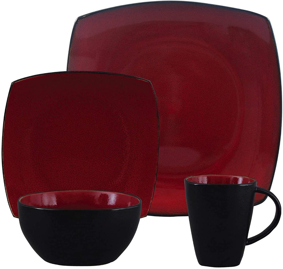 oho Lounge Red toneware quare hape 16 Piece Dinnerware