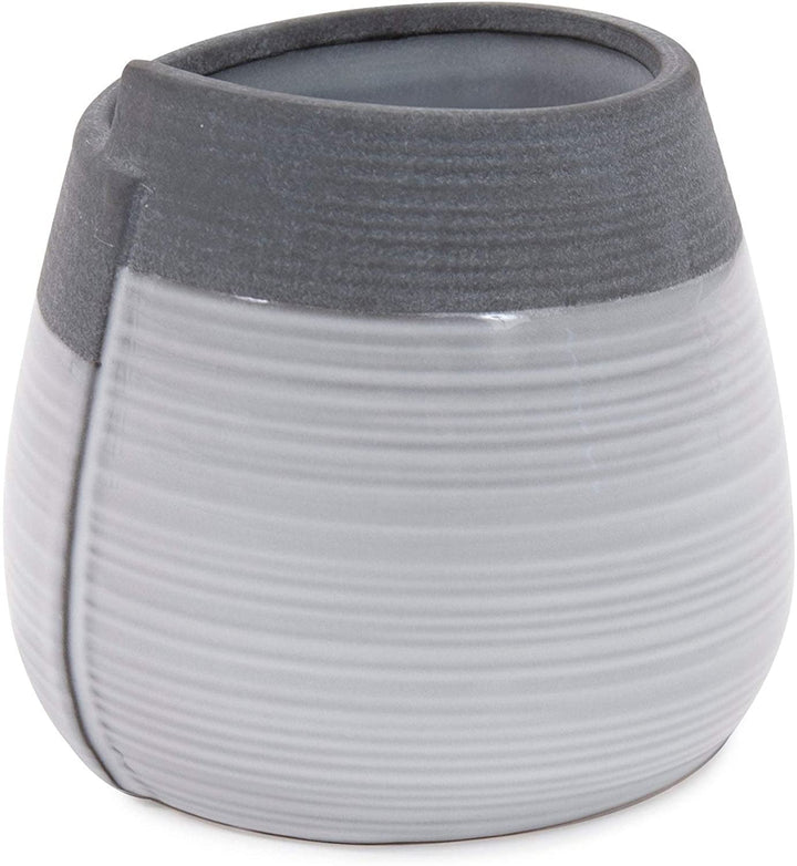 Rolled Two Tone Gray Vase Small 6h X 6w 6d Grey Ceramic - Diamond Home USA