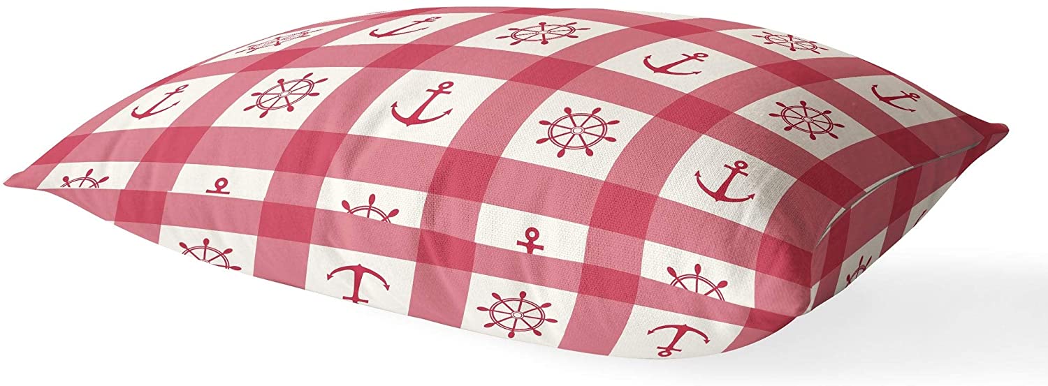 UKN Anchor Red Lumbar Pillow Red Geometric Nautical Coastal Polyester Single Removable Cover