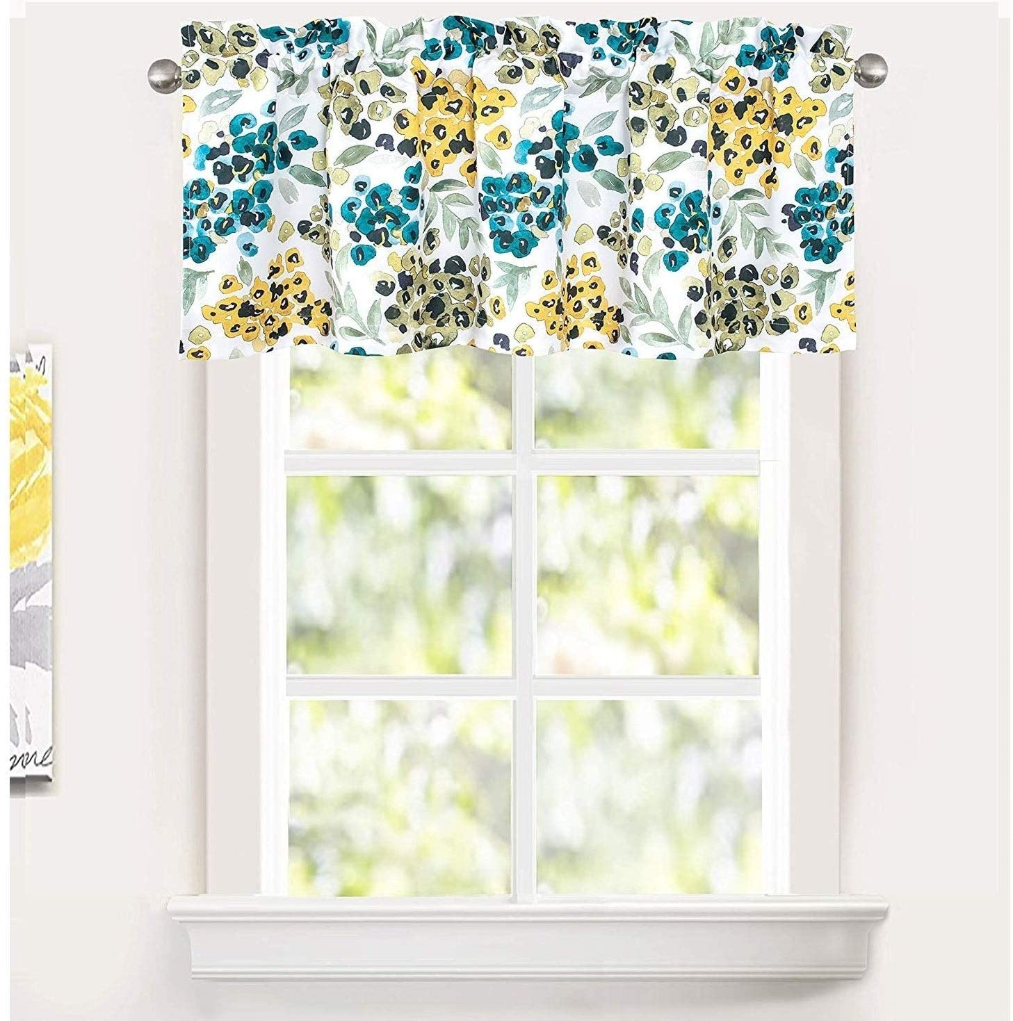 Watercolor Flower Leaves Botanical Pattern Window Valance 52'' Width X 18''Length Color Floral French Country 100% Polyester Lined