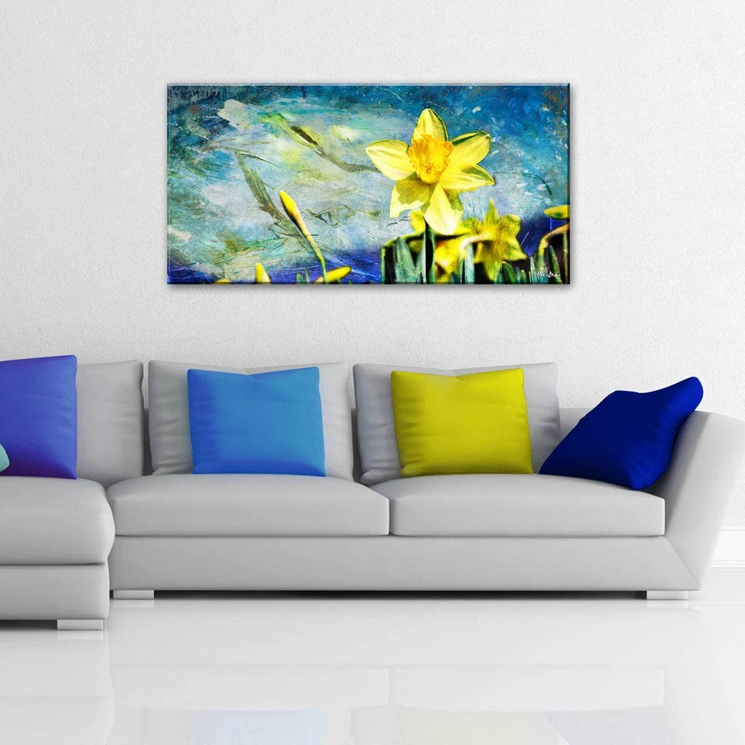 Floral Canvas Wall Art Blue Green Yellow Modern Contemporary