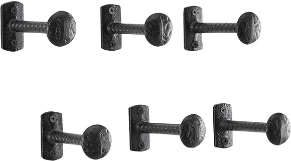 Decorative Industrial Cast Iron Nail Head Wall Hooks (Set 6) Black Matte Includes Hardware