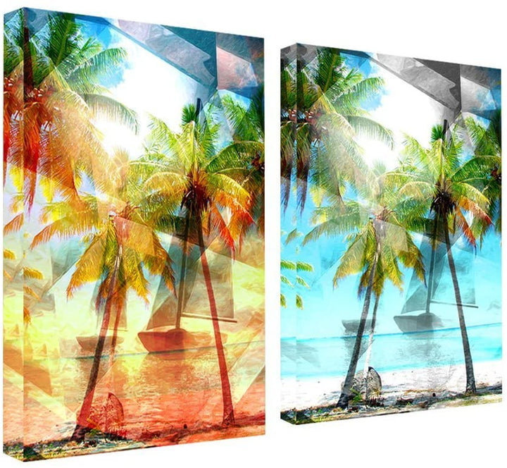 Abstract Paradise' 2 Piece Gallery Wrapped Canvas Wall Art Set Blue Modern Contemporary Rectangle Wood - Diamond Home USA