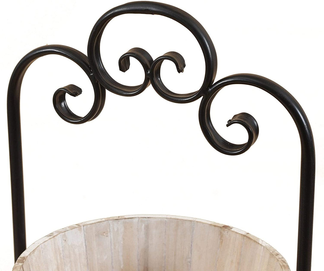 Two Tier Wood Planters Metal Stand Black Brown Farmhouse Round