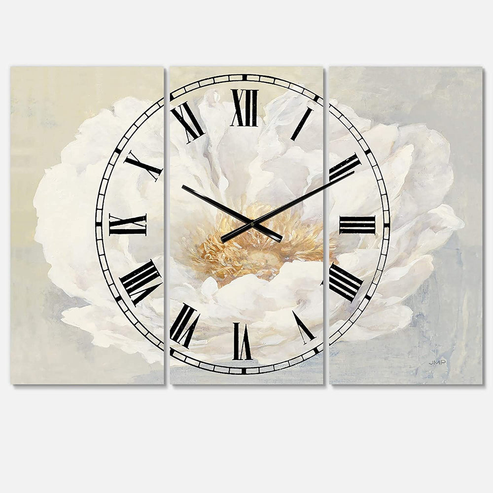 White Peony' Cottage 3 Panels Oversized Wall Clock 36 Wide X 28 High Panels White Traditional Rectangular Steel Finish Battery Included - Diamond Home USA