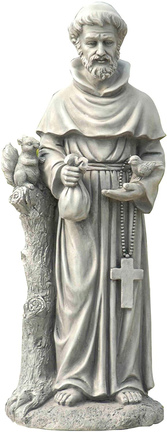 Saint Garden Statue Grey Traditional Magnesium Oxide Stone Finish - Diamond Home USA