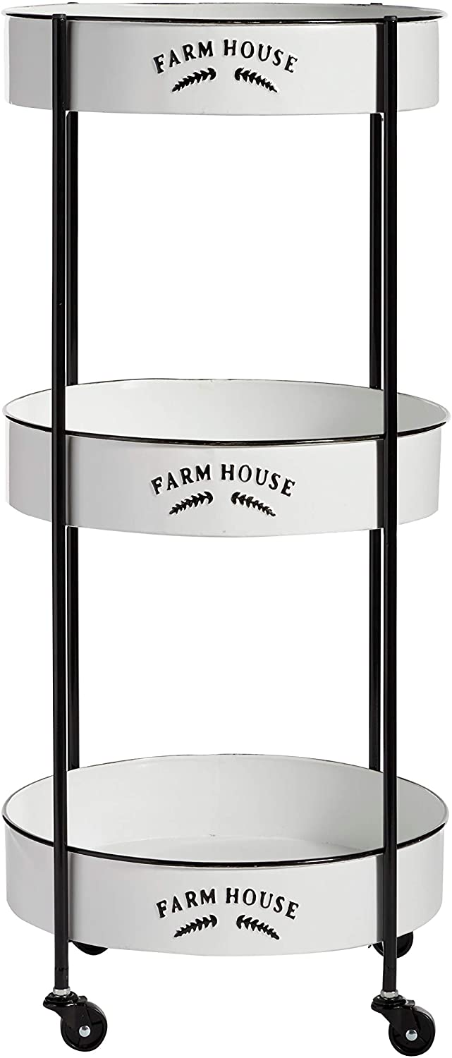 Round Black White Tier Metal Cart Farmhouse Detail 17" X