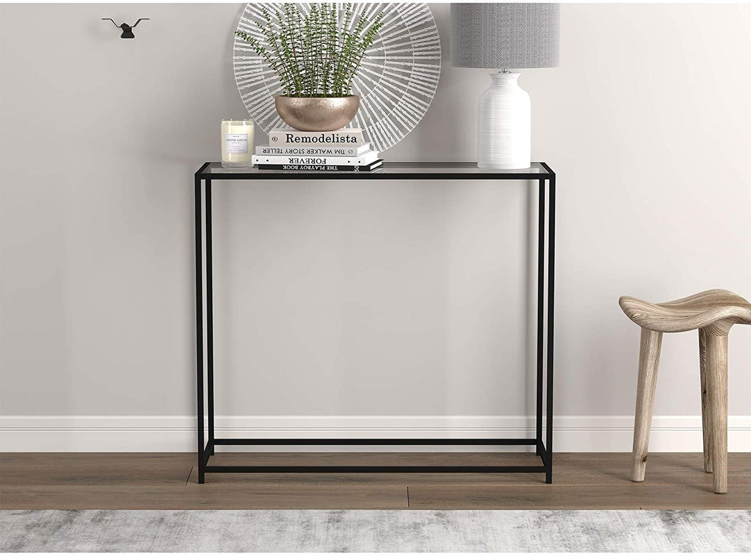 Console Table 31l Glass Black Metal 31" X 12" 28" Clear Modern Contemporary Rectangle Wood Finish - Diamond Home USA