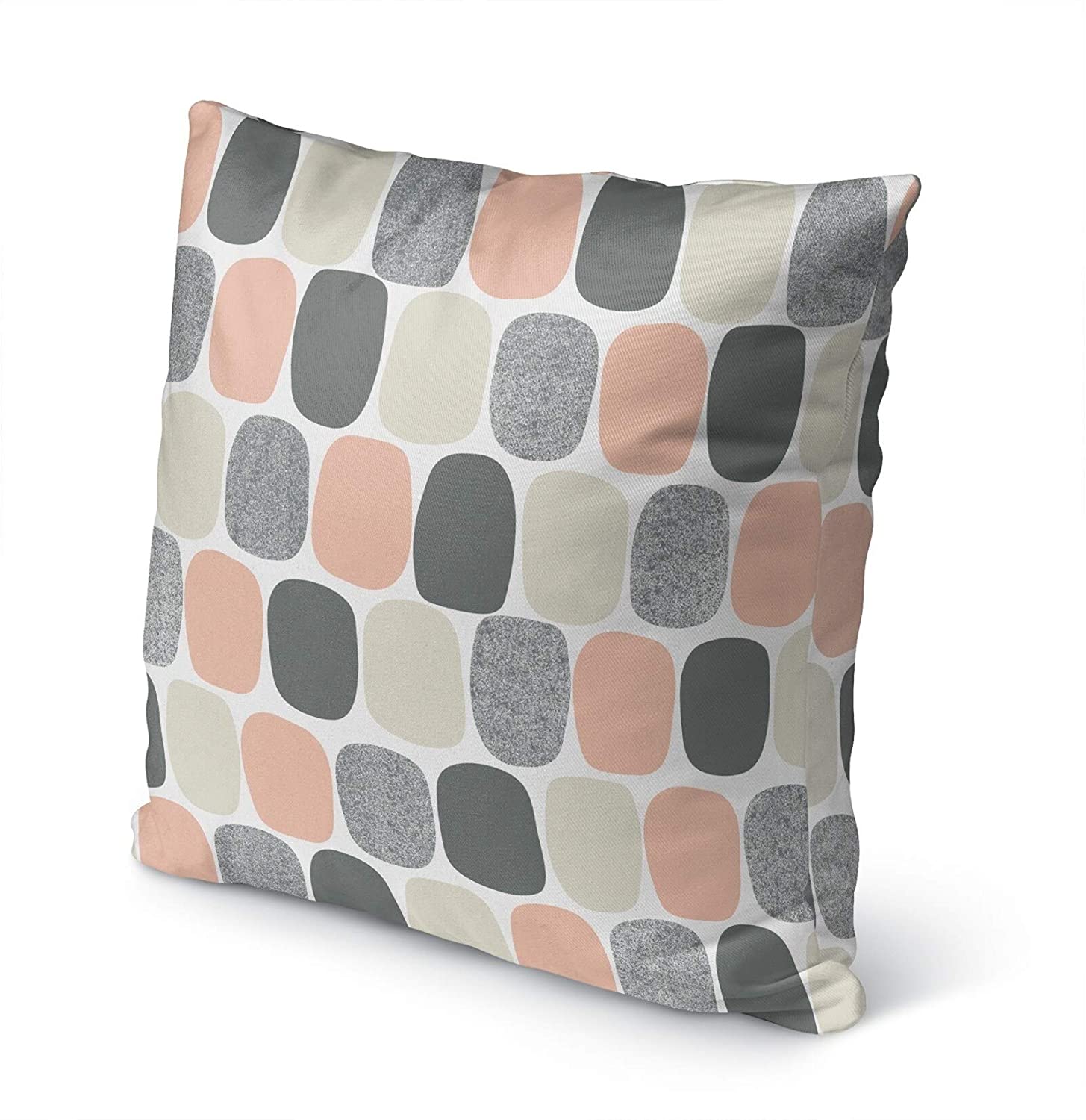 Mid Century Ovals Pink Indoor|Outdoor Pillow by 18x18 Pink Geometric Modern Contemporary Polyester Removable Cover