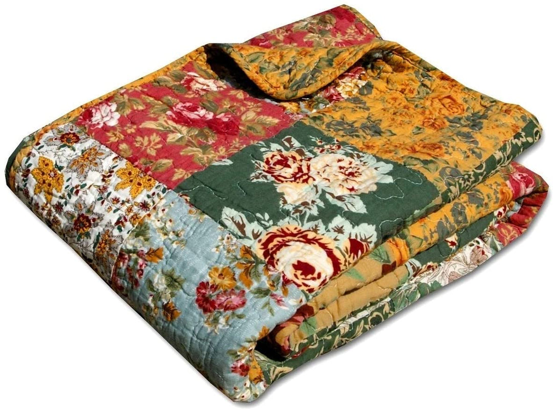 Antique Chic Throw Yellow Floral Shabby Cotton - Diamond Home USA