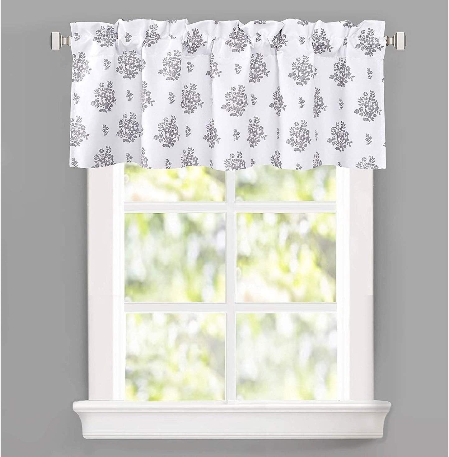 MISC Vintage Floral Botanical Pattern Window Curtain Valance 52'' Width X 18'' Length Grey Farmhouse 100% Polyester Energy Efficient