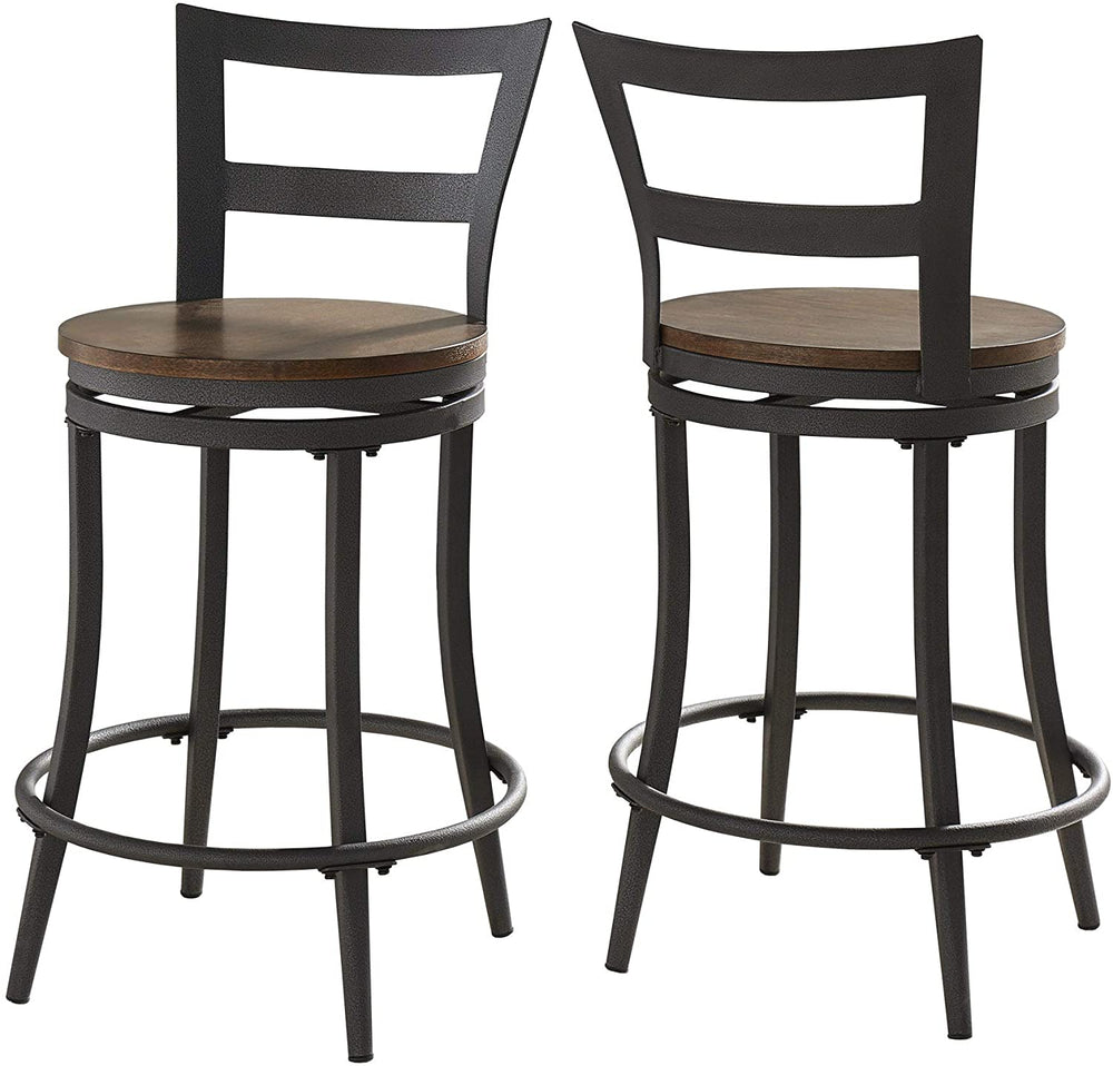 Counter Height Swivel Stools (Set 2) by Classic Black Brown Grey Traditional Transitional MDF Metal Veneer Finish Wood Footrest