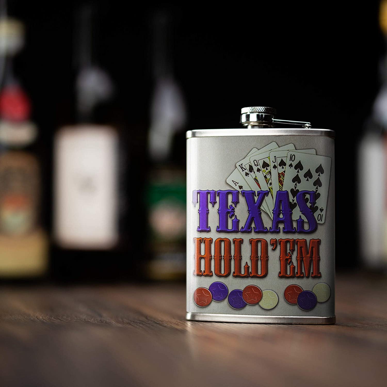 Texas Hold'em Stainless Steel 8 Oz Flask Color