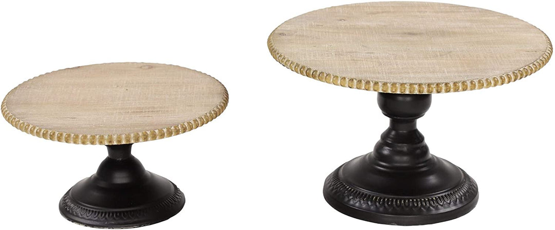 Serving Trays W Wood Bead Trim Black Iron Stands Set 2 13 X 8round Brown Rustic - Diamond Home USA