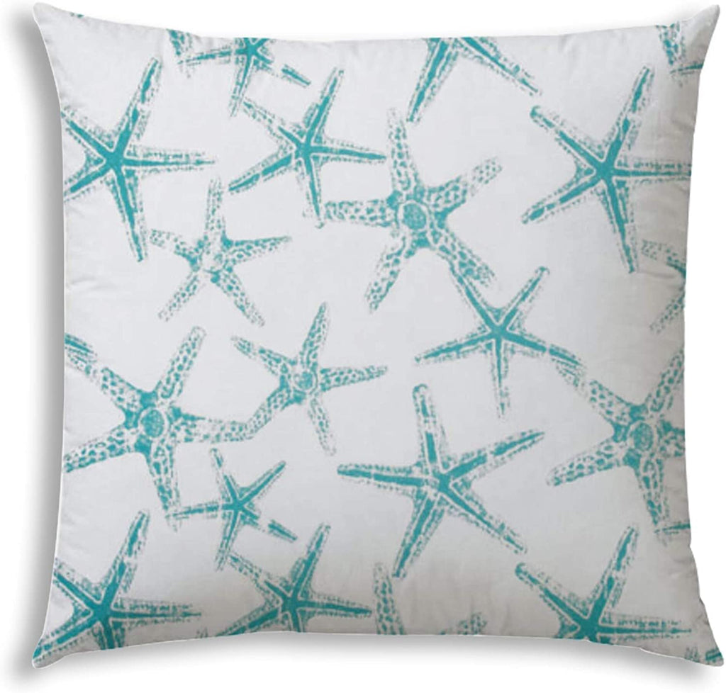 Floating Starfish Turquoise Jumbo Indoor/Outdoor Zippered Pillow Cover Blue Animal Nautical Coastal Polyester Closure
