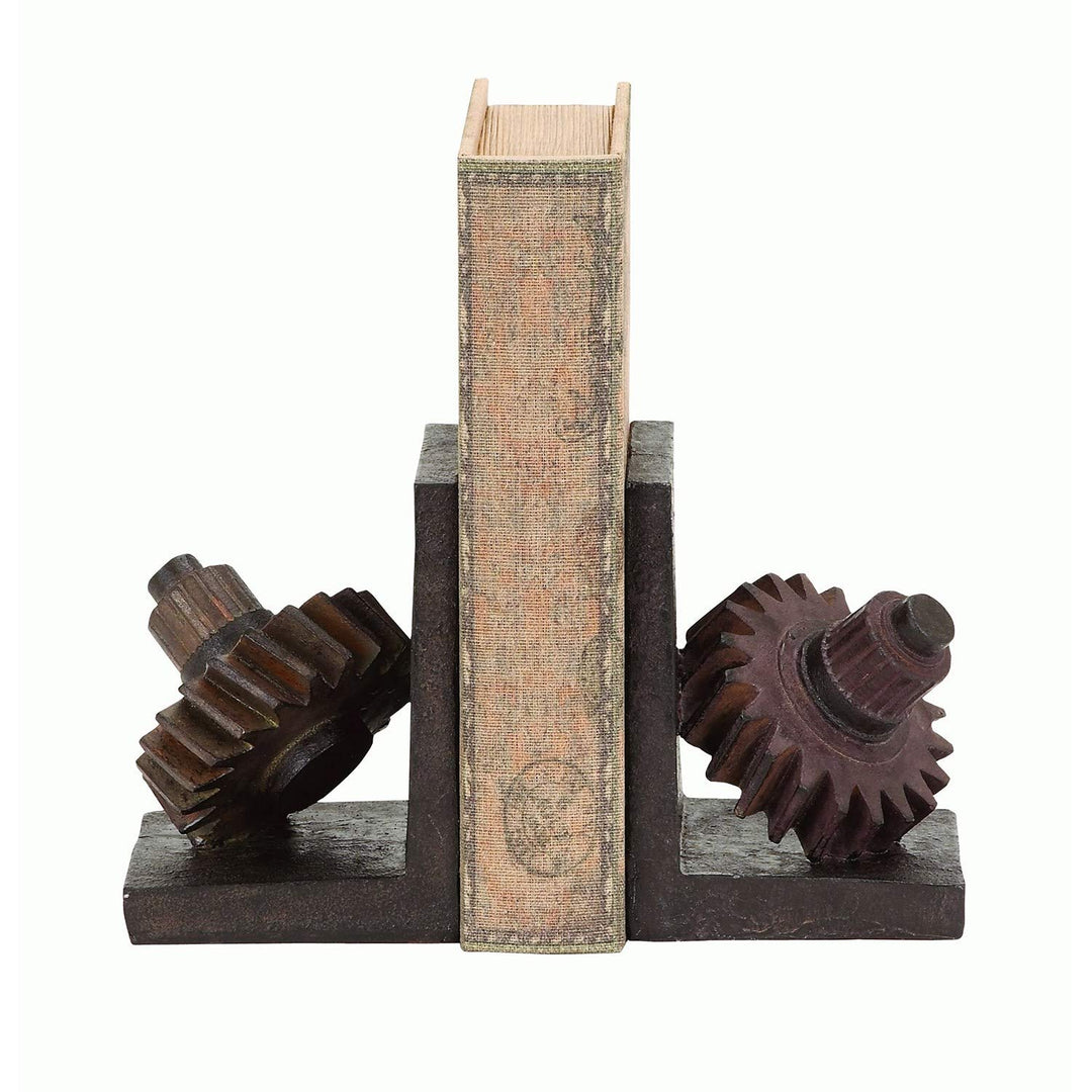 Brown Gear Bookends Set 2 Rusted Machine Parts Bookshelf