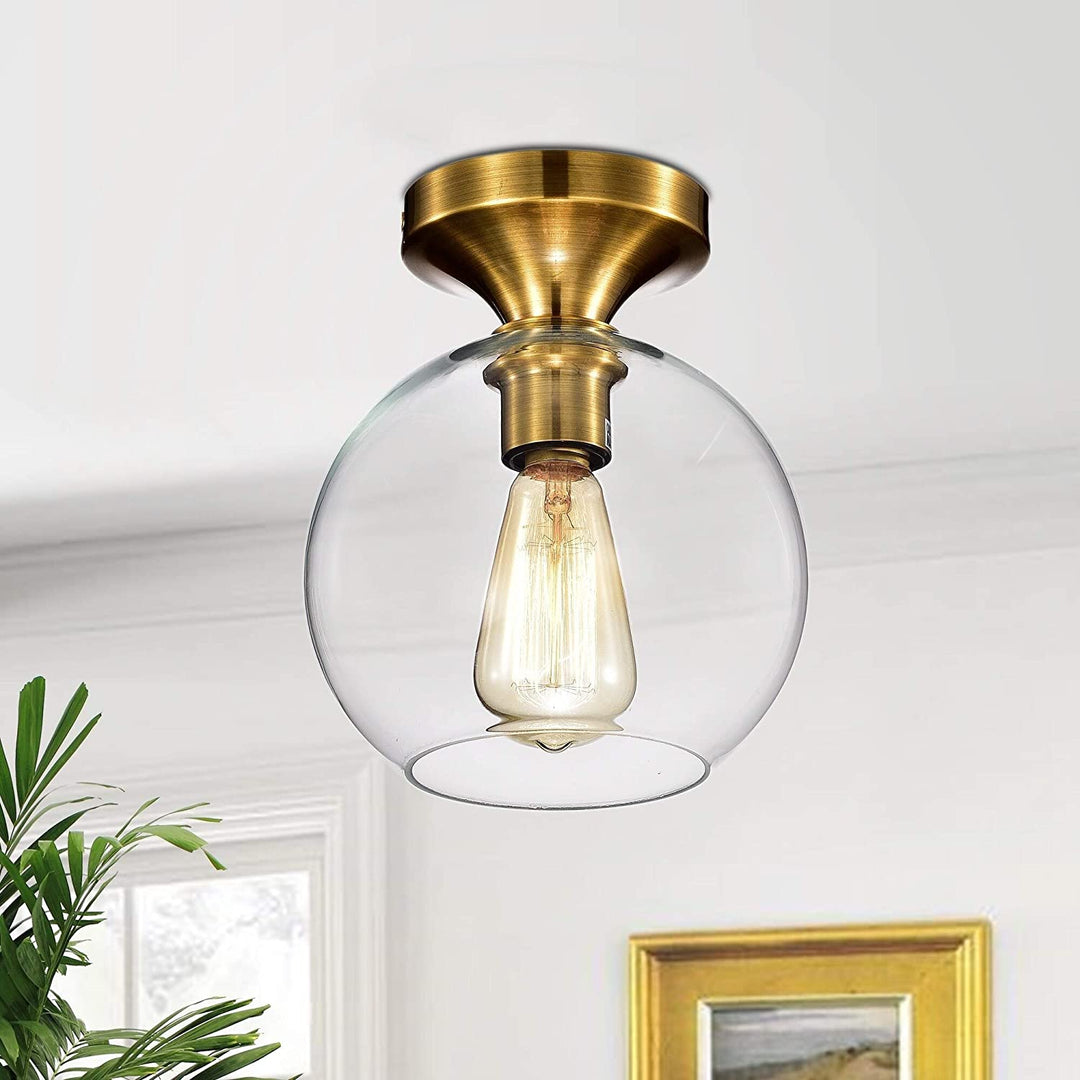 1 Light Satin Gold Flushmount Ceiling Lamp Modern