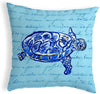 Sea Turtle Blue Script Small No Cord Pillow 11x14 Color Graphic Nautical Coastal Polyester