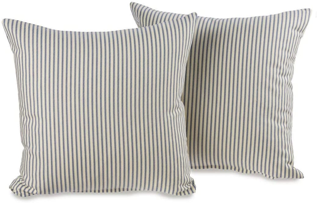 Ticking Stripe Blue Decorative 20 inch Throw Pillows (Set 2)