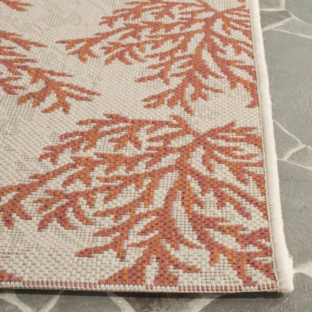 2'3 x 8' Orange Tan Coral Pattern Runner Rug Rectangle Beige Beach Theme Runner Rug Geometric Floral Reef Patterned Floor Cover Coastal Nautical