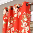 Cotton Curtain Panel Red Floral Modern Contemporary