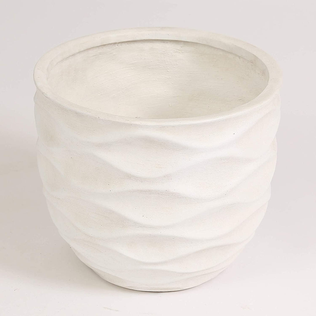 White Wavy Design Planter Large Modern Contemporary Round