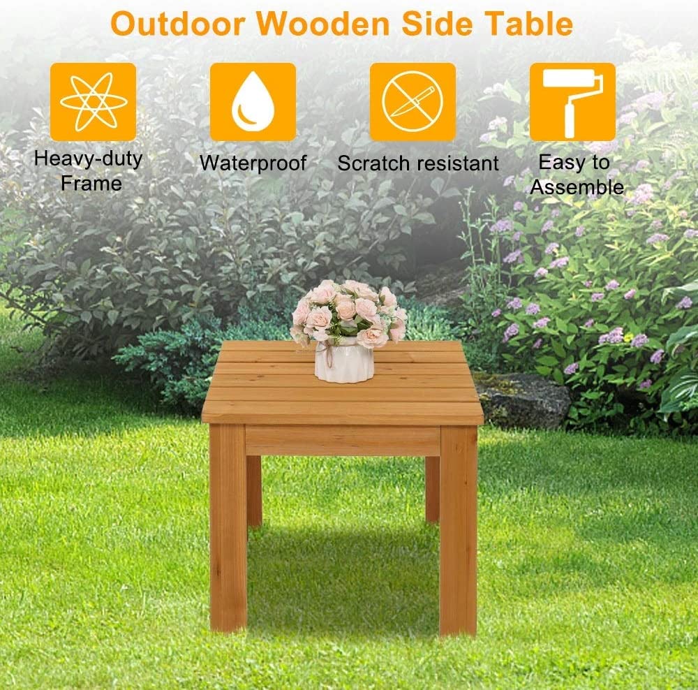 Wooden Square Side End Table Patio Coffee Bistro Indoor Outdoor Natural Brown Wood Finish Includes Hardware - Diamond Home USA