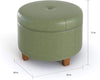 Large Moss Green Faux Leather Round Storage Ottoman Solid Casual